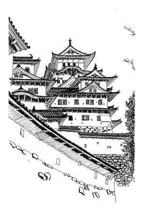 Dessin du Japon - Le château d'Himeji A5